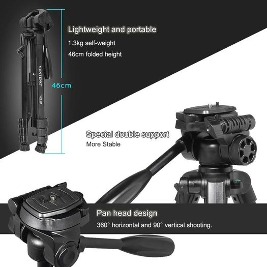 Professional Camera Tripod Kit with Double Support 360 Degree Pan Pan Head Realease Quick Release Plate for Nikon Canon Panasonic Sony Olympus Pentax