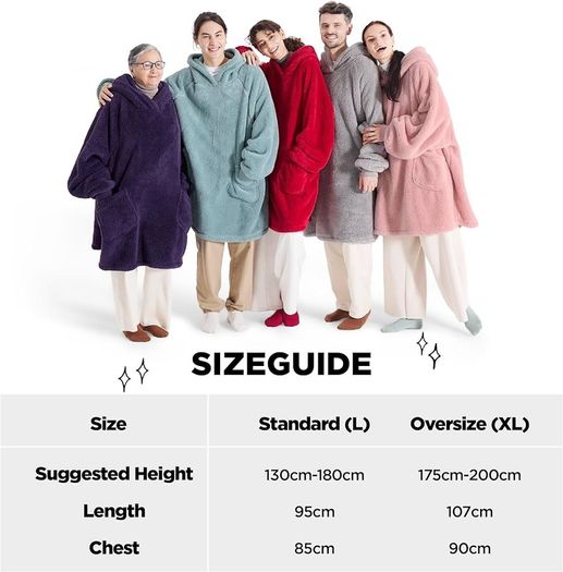 NEW SALE | Oversized Wearable Blanket Hoodie Men Women - Fluffy Fleece Hoodie Blanket for Adults, Warm Hooded Blanket as Gifts for Her, Grey, 107 x 90 cm