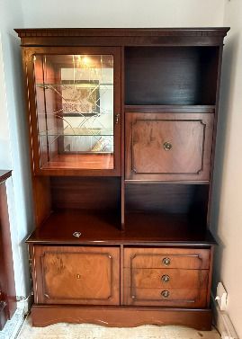 Vintage Mahogany Display Cabinet/ Wall Unit with Built-in Light