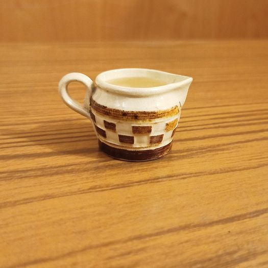 Antique Austrian miniature mochaware checkerboard creamer   1900's