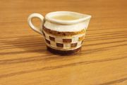 Antique Austrian miniature mochaware checkerboard creamer   1900's