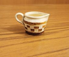 Antique Austrian miniature mochaware checkerboard creamer   1900's