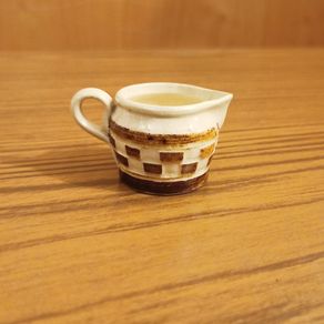 Antique Austrian miniature mochaware checkerboard creamer   1900's