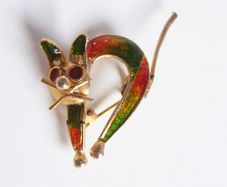 800 silver plique a jour enamel filigree cat brooch