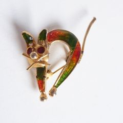 800 silver plique a jour enamel filigree cat brooch