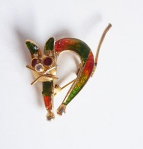 800 silver plique a jour enamel filigree cat brooch