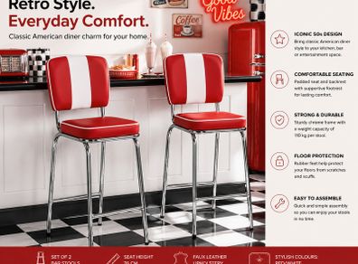 Set of 2 Retro American Diner Bar Stools