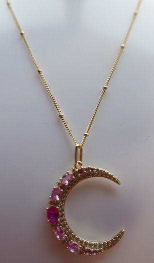 Vintage Sterling Silver 925 Gold Plated Moon Pendant Necklace length 20" - 6,1g