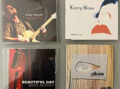 Four rare  promo indie CD singles by Irish bands. Niall Boyle, Larry Beau, Playtoh and Nigel Mooney. Priced at five euro each.