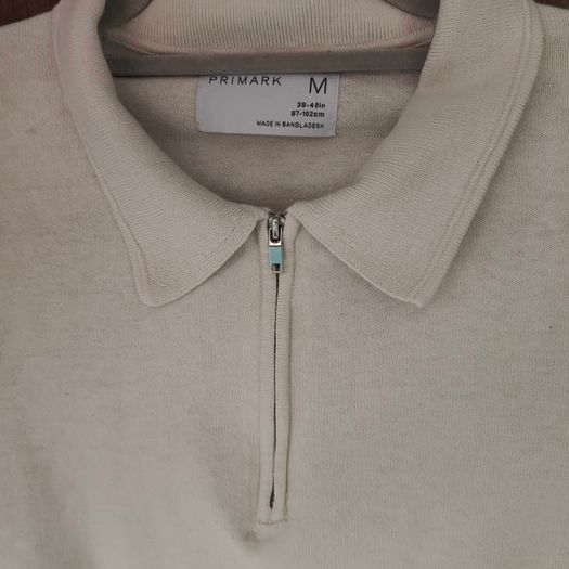 Cream Slim Fit Zip top knit polo shirt , size M