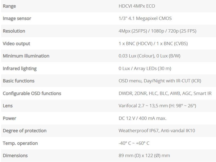 HDCVI varifocal 4MP dome camera with bases