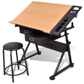 Two Drawers Tiltable Tabletop Drawing Table with Stoo