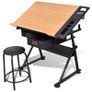 Two Drawers Tiltable Tabletop Drawing Table with Stoo Image 2