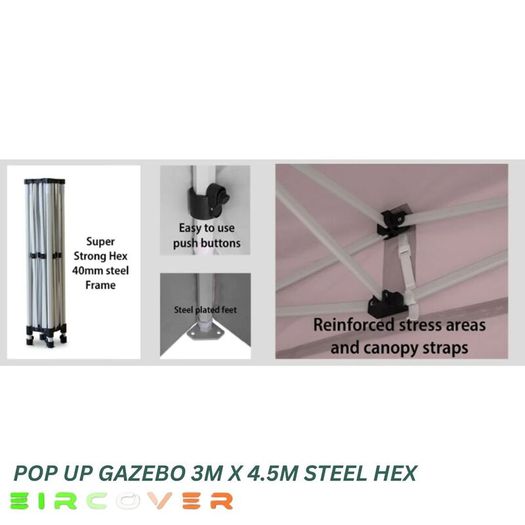 Heavy Duty Pop Up Gazebo Steel 40mm Hex 3m x 4.5m