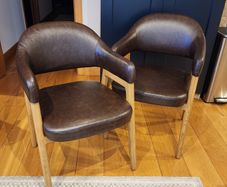 Pair of Leather & Oak Dining Chairs - Like New