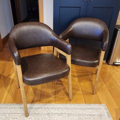 Pair of Leather & Oak Dining Chairs - Like New