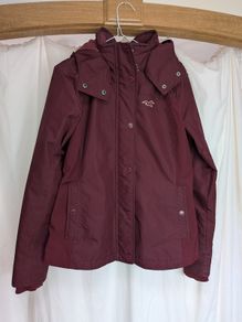 Hollister Womens Burgundy All Weather Hooded Jacket Coat Size M UK 12