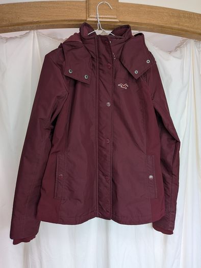 Hollister Womens Burgundy All Weather Hooded Jacket Coat Size M UK 12