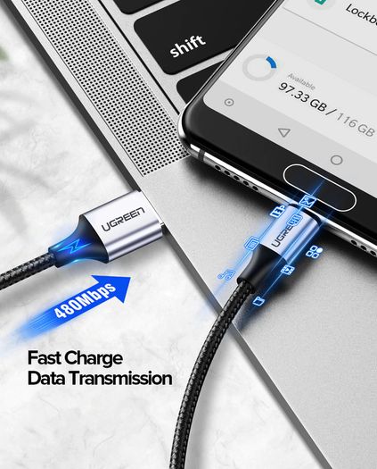 Ugreen 3M USB-C Fast Charging QC 3.0/2.0 & Data Sync Nylon Braided Cable (Brand New/Warranty)