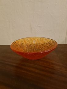Amber Coloured Textured Glass Bowl - Handmade In Italy - 16cm - Boxed