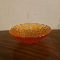 Amber Coloured Textured Glass Bowl - Handmade In Italy - 16cm - Boxed
