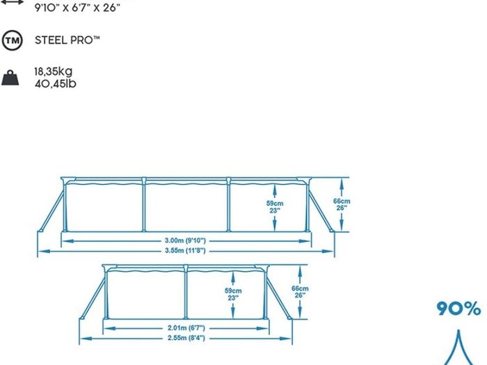 Rectangular Frame Swimming Pool, Steel Pro, 9.1 ft (FREE POSTAGE)