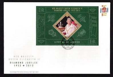 2012 Isle of Man Diamond Jubilee of Her Majesty Queen Elizabeth II Commemorative Stamp Miniature Sheet First Day Cover (FDC)