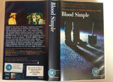 Blood Simple (Coen Brothers Film) [1984] Frances McDormand, John Getz, Dan Hedaya & M. Emmet Walsh (PAL VHS Cassette Movie)