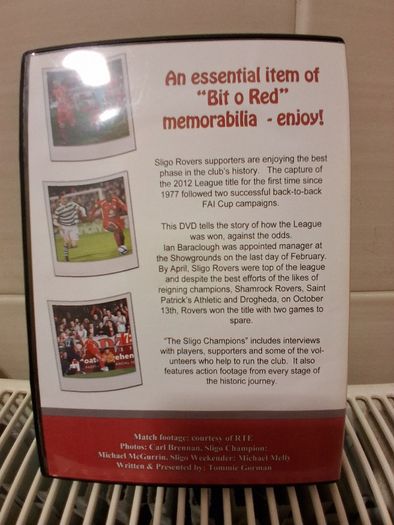 Sligo Rovers FC. Champions Of Ireland 2012. DVD Of Inside Story Of The Historic Title Winning 2012 Season. Collect In Dublin Or Receive Via Post.