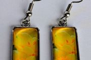 Yellow Lily Cabochon Rectangular Earrings