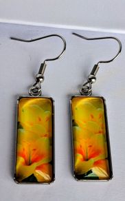 Yellow Lily Cabochon Rectangular Earrings