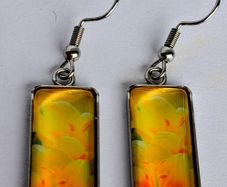 Yellow Lily Cabochon Rectangular Earrings