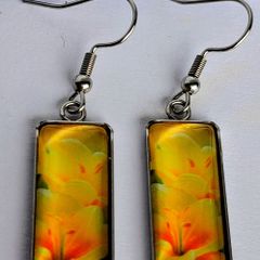 Yellow Lily Cabochon Rectangular Earrings