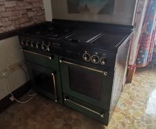 Rangemaster Leisure 110cm Dual Fuel Range Cooker - Green with Brass Trim