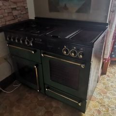 Rangemaster Leisure 110cm Dual Fuel Range Cooker - Green with Brass Trim
