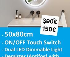 LED Bathroom Mirror 50x80cm Antifog Demister