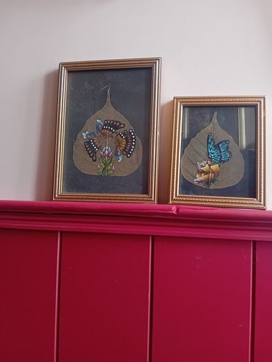 A pair of Vintage handpainted Peepal Leaf Paintings