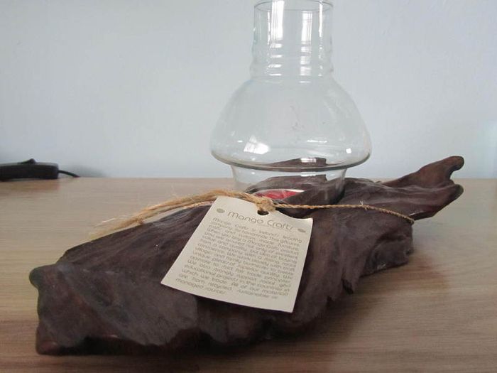 Design Candle Holder with Wooden & Glass Stand