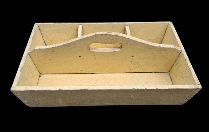 Vintage Painted Pine Cutlery or Kitchen Caddy.