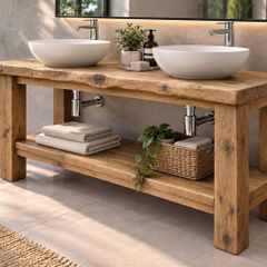 Handmade Rustic Wood Bathroom Vanity Unit