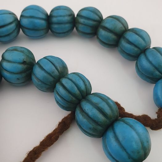 Antique African Turqouise Blue Melon Shape Beads Necklace Strands