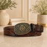 Unisex Genuine Leather Belt Vintage Embossed Design with Antique Buckle Casual & Formal Waist Belt Image 8