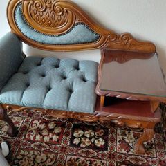 Vintage Victorian-Style Telephone Chair / Gossip Bench with Glass Top