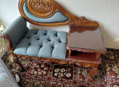 Vintage Victorian-Style Telephone Chair / Gossip Bench with Glass Top