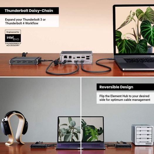 CalDigit Thunderbolt 4 Element Hub - Universal Multi-Port Hub, 4X Thunderbolt 4/USB4 Ports, 4X USB 3.2 Gen2 10Gb/s Ports, Single display up to 8K or Dual 4K 60Hz Displays, 60W Charging with 0.8m Cable