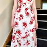 Hollister White & Red Floral Midi Dress With Lace-Up Back And Slit - Size S/8 Image 3