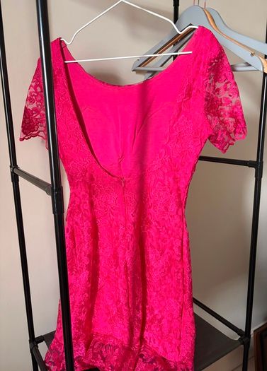 Stunning Fuchsia Pink Floral Lace Occasion Dress | Open Back Detail