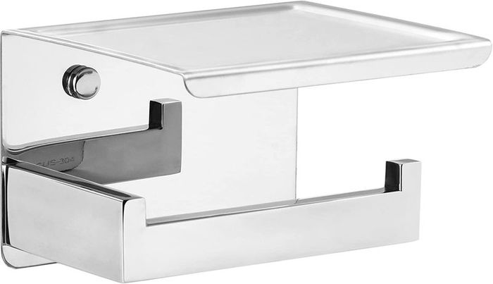 Chrome Toilet Roll Holder with Phone Self, Self Adhesive Toilet Paper Holder for Bathroom, SUS 304 Stainless Steel, Two Installation of 3M Self-Adhesive and Wall Mounted