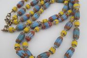 Vintage Venetian Style Skyblue &amp; Yellow Trade Beads Necklace
