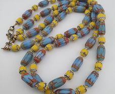 Vintage Venetian Style Skyblue & Yellow Trade Beads Necklace